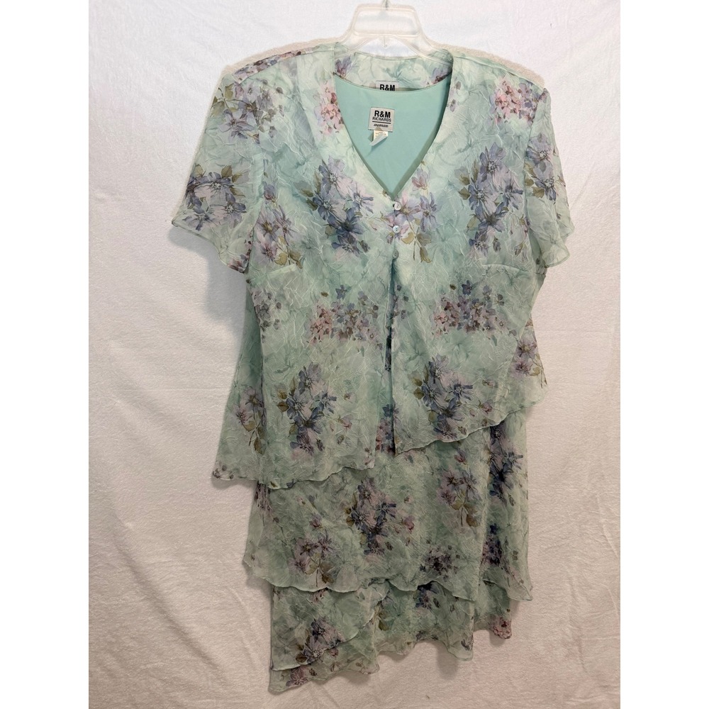 R&M Richards Woman Mint Floral Tiered Dress and Jacket Set Size 24W 39254